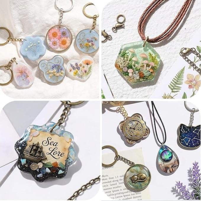 Resin Keychain Molds Silicone,16-Cavity Resin Molds Keychain Making Kit