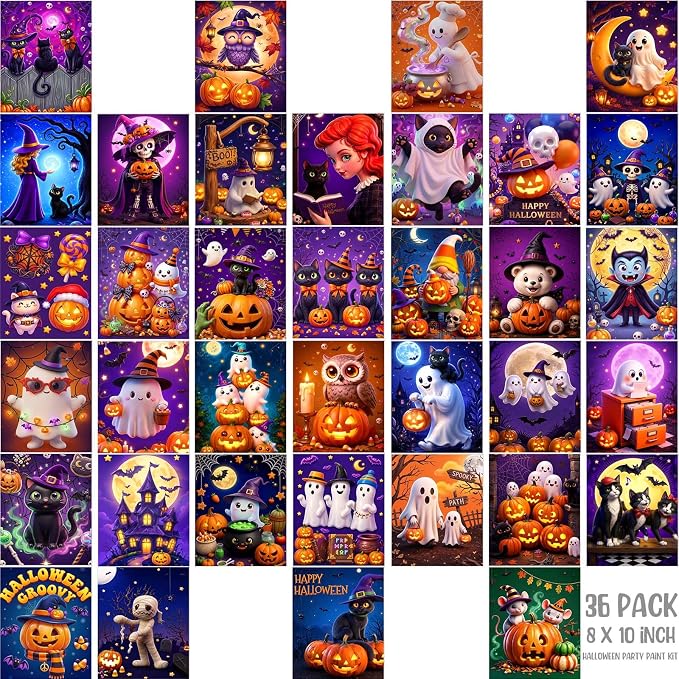 Harloon 36 Pcs Halloween Pre Drawn CanvasH,Cute Halloween
