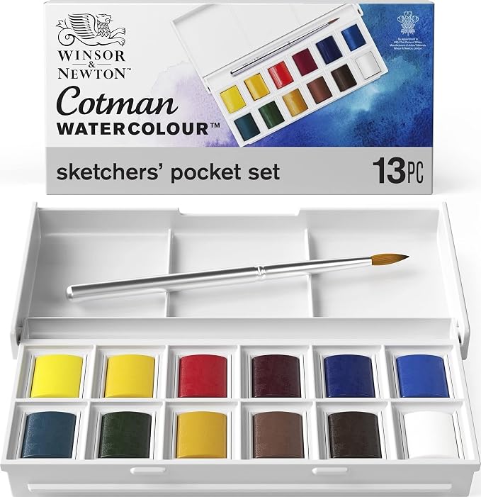 Winsor & Newton Cotman Watercolor Paint Set, Sketchers' Pocket Set | Introductory Watercolor made with Fine Art Pigments, Perfect for Beginners, Lightfast & Permanent, Good Tinting Strength