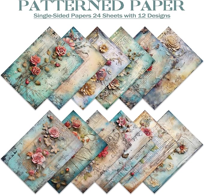PRSTINCOL Scrapbook Paper,24 Sheets 6x4.3 Inch Floral scrapbook supplies,Single-Sided Vivid Origami Decoupage Paper for Diy Crafts, Card Making, Art Journaling