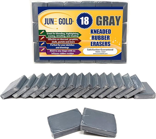 June Gold 18 Gray Kneaded Erasers, Moldable for Graphite, Charcoal & More