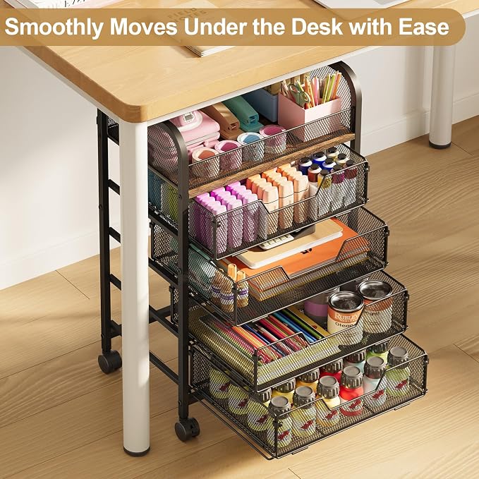 Yociyoga 5-Tier Craft Cart with Wheels-Rolling Storage Cart with Drawers,Rolling Utility Cart with DIY Divider,Art Supply Organizer Cart,Rolling Cart with Drawers,Craft Organizers and Storage,Black