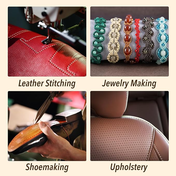 Mandala Crafts 210D 1mm Natural Flat Waxed Thread for Leather Sewing