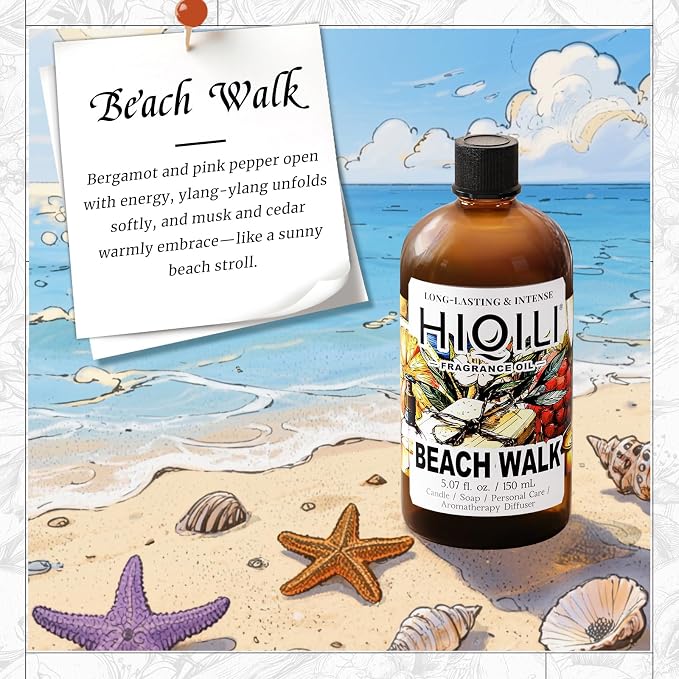 HIQILI Beach Walk Fragrance Oil for Waterless Aroma Diffuser - 5.07 Fl Oz