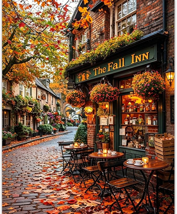 Autumn Paint by Numbers kit for Adults, Fall DIY Painting Kits 16x20inch | Autumn Paint by Number Adult, Inn Painting by Numbers for Adults, Arts and Crafts for Adults, Gifts and Home Decor