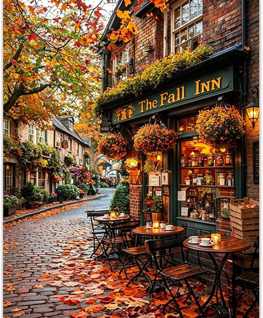 Autumn Paint by Numbers kit for Adults, Fall DIY Painting Kits 16x20inch | Autumn Paint by Number Adult, Inn Painting by Numbers for Adults, Arts and Crafts for Adults, Gifts and Home Decor