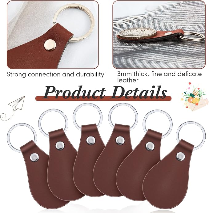 Taiyin 30 Pcs Leather Key Fob Kit PU Leather Keychain Blanks, Brown