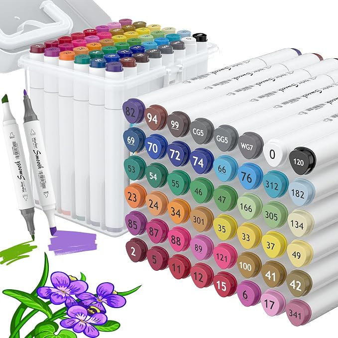 48 Colors Alcohol Markers, Dual Tip Art Markers with Fine Tip & Chisel Tips for Coloring, Illustrations, Drawing, Sketching for Adults