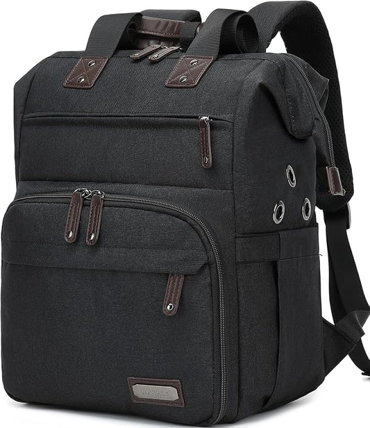 Knitting Bag Backpack Yarn Storage Organizer Travel Bag with USB Charging Port, Tote Bag Holder for Knitting Needles, Crochet Hooks, Accessories - Black
