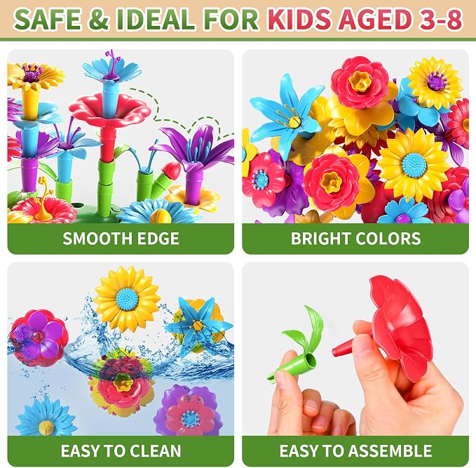 Garbo Star Girl Toys for 3 4 5 6 Year Old Girls Birthday Gift, Flower Garden Building Toys Set for Girls Toddlers Kids Ages 3-5, Building Educational Stem Toys