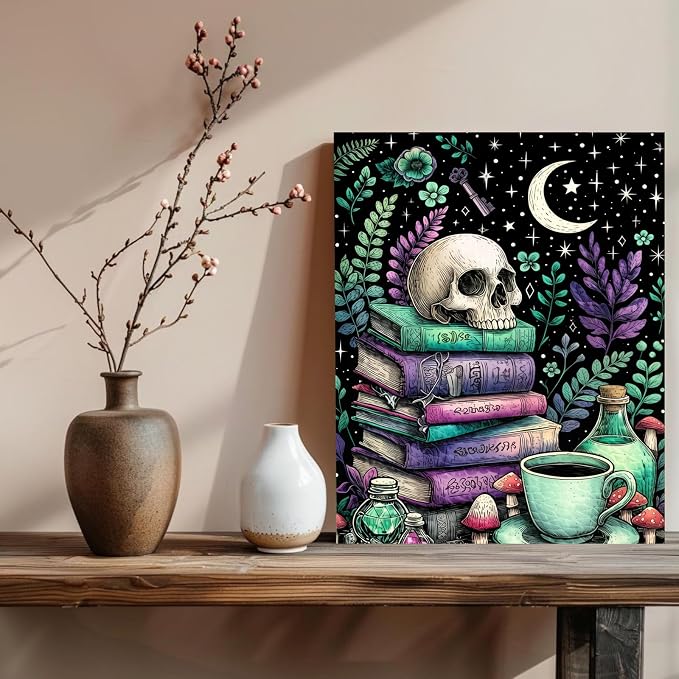 xcemhil Skeleton Paint by Numbers Kit for Adults Beginner, Skeleton Book Paint by Numbers for Adult, Acrylic Paint by Number Kits Suitable for Home Wall Art Decor Gifts 16x20 Inch