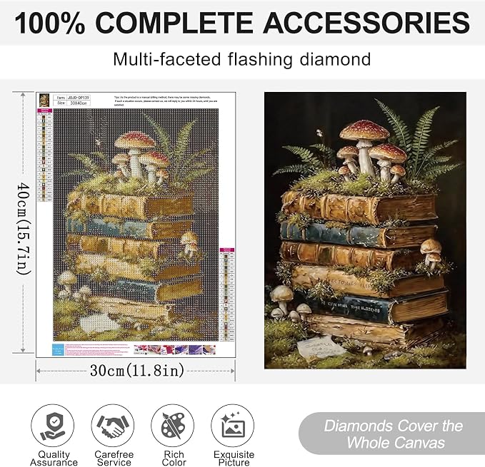Book Diamond Art Kits for Adults, DIY 5D Diamond Painting Kits for Beginner | Mushroom Funny Diamond Dots Full Drill Crafts for Gem Art Dot Art for Adults Home Wall Decor for Teens Boys Girls 12x16 inch