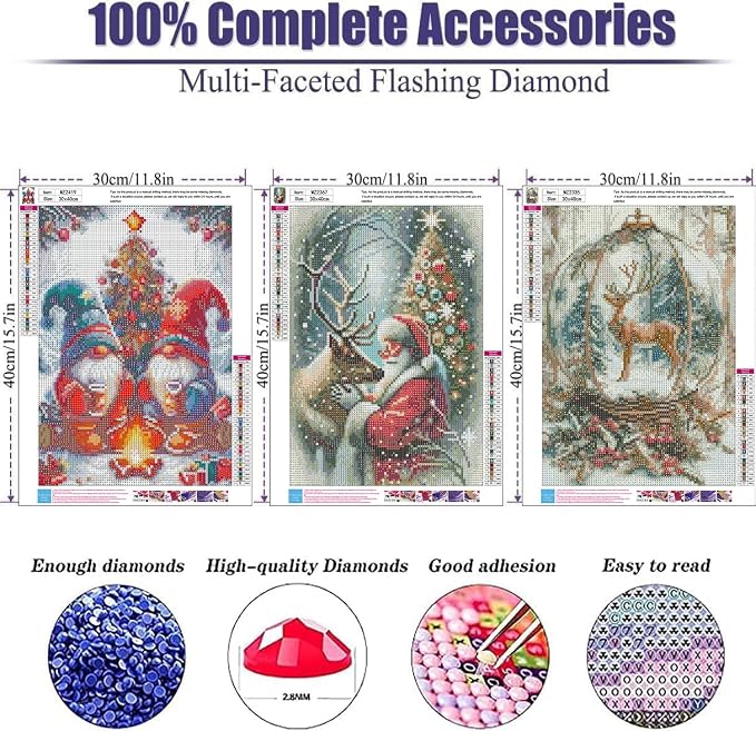 mrpwnle 3 Pack Diamond Art Kits for Adults Christmas Diamond Painting Kit