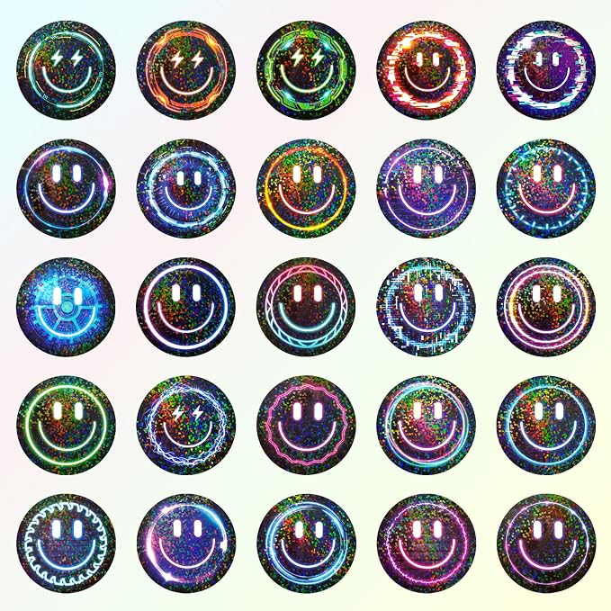 50PCS Smile Neon Stickers, Glitter Stickers