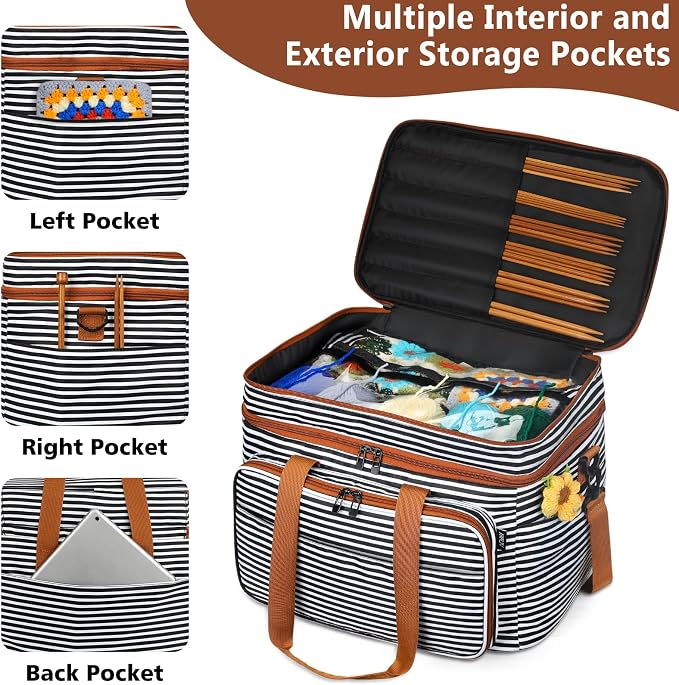 Crochet Organizer Bag with Yarn Holder, Large Yarn Storage for Accessories