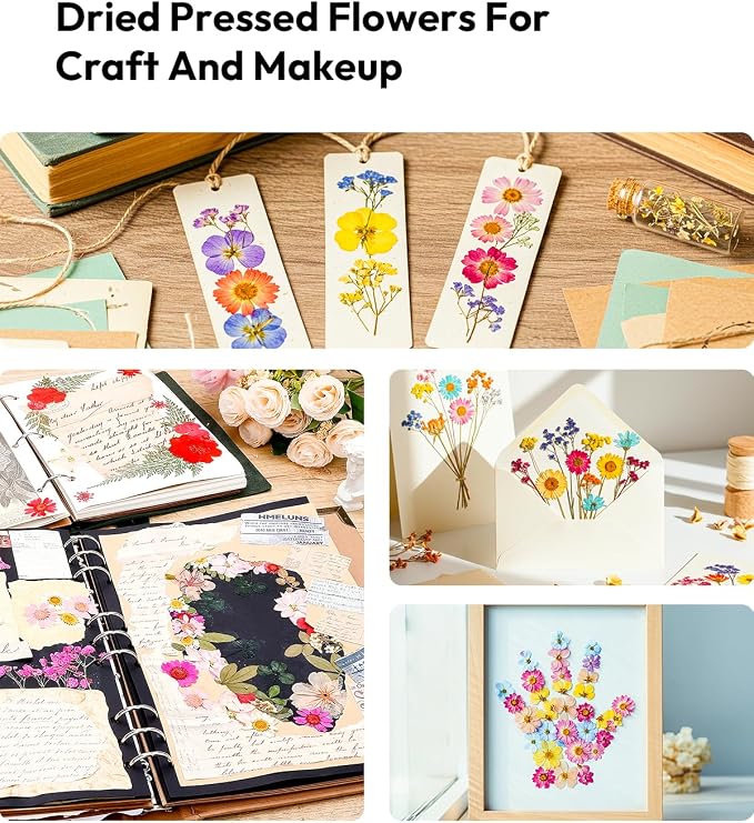 Resiners 100Pcs Dried Flowers, Pressed Flowers for Craft(Retro Style) | Real Natural Dried Flowers Dry Leaves Kit for DIY Making Crafts Resin Soap Candle Scrapbook Supplies Card Making Jewelry