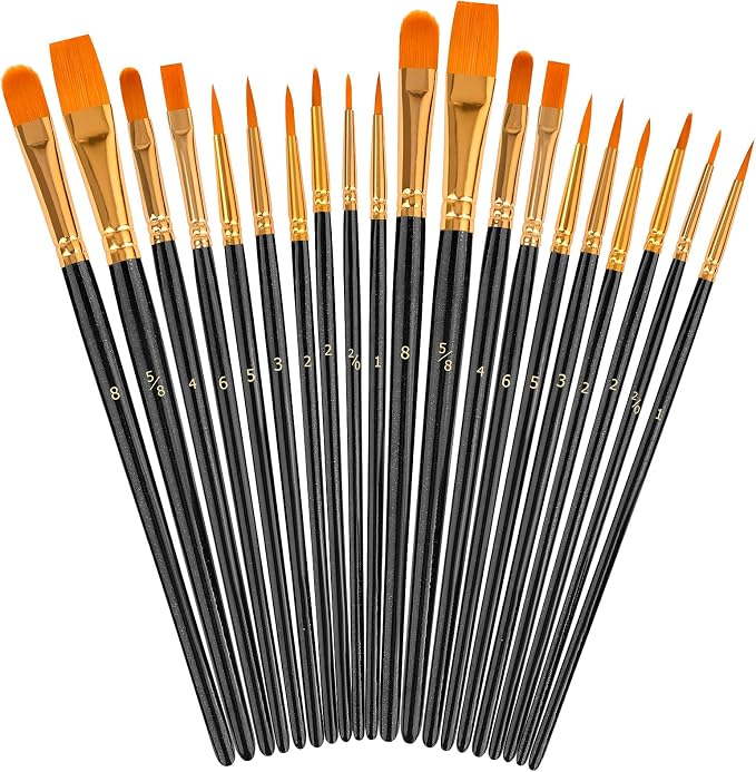 Soucolor 40-Pc Round Tip Paint Brushes, Acrylic Oil Watercolor, Black | 40pcs, 10 sizes, soft nylon bristles, nickel ferrules, blue wood handles — great for acrylic, oil, face, nail & rock art.