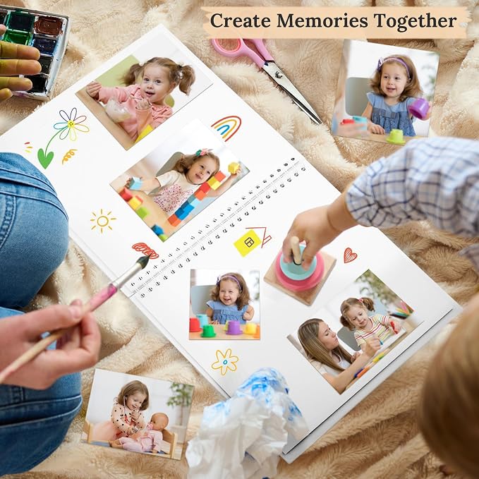 Scrapbook Photo Album 8"x8" 20 Sheets 40 Pages Hardcover Kraft Paper White