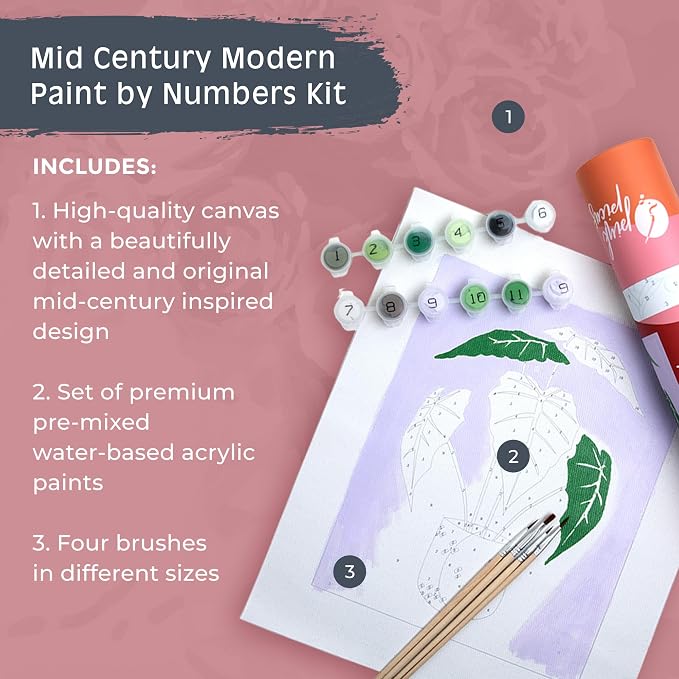 Pink Picasso Paint by Number Kit, All Ages, 8x10, Just Leafy | Mid Century Modern Collection, Acrylic Paints and Brushes included, Pre-printed high quality canvas, DIY art kit, Gift-ready