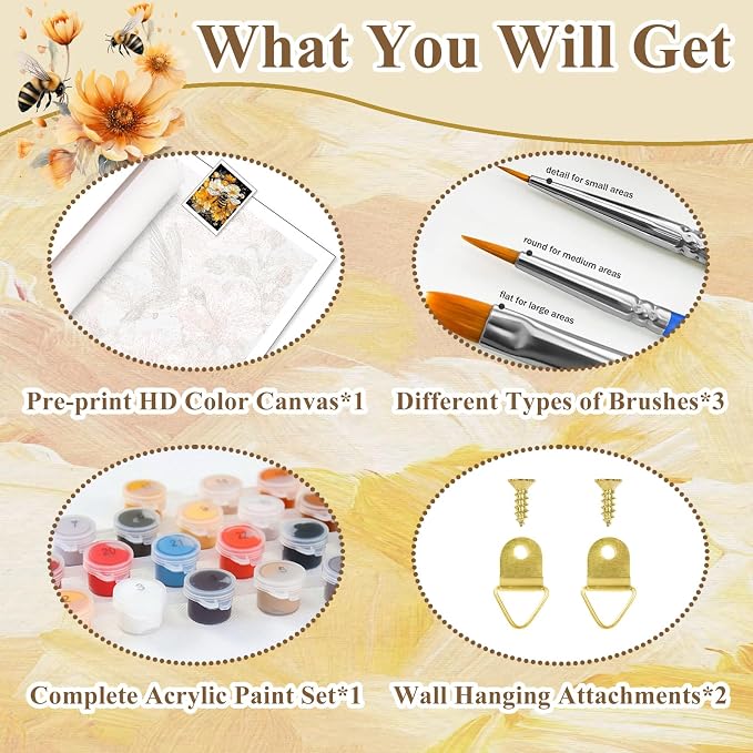Bee Paint by Numbers Kit for Adults, Adult Paint by Number Kits 16x20 Inch