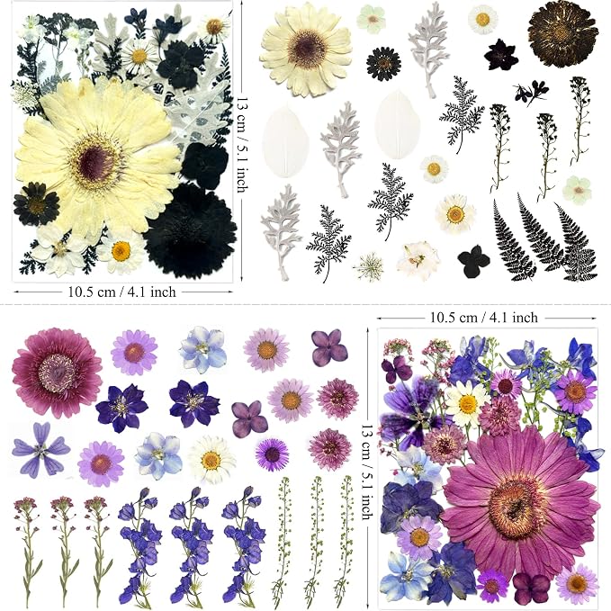 MIKIYA 106Pcs Big Dried Pressed Flowers for Resin, Assorted Real Natural Bulk Dry Floral Leaves for DIY Art Crafts, Epoxy Molds, Jewelry, Soap, Candle Making, Nails Decors