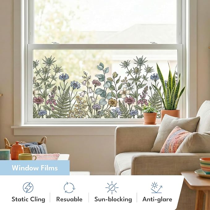 ADD.HERES Stained Glass Window Film, Window Film Decorative, 17.5 x 78.7 in