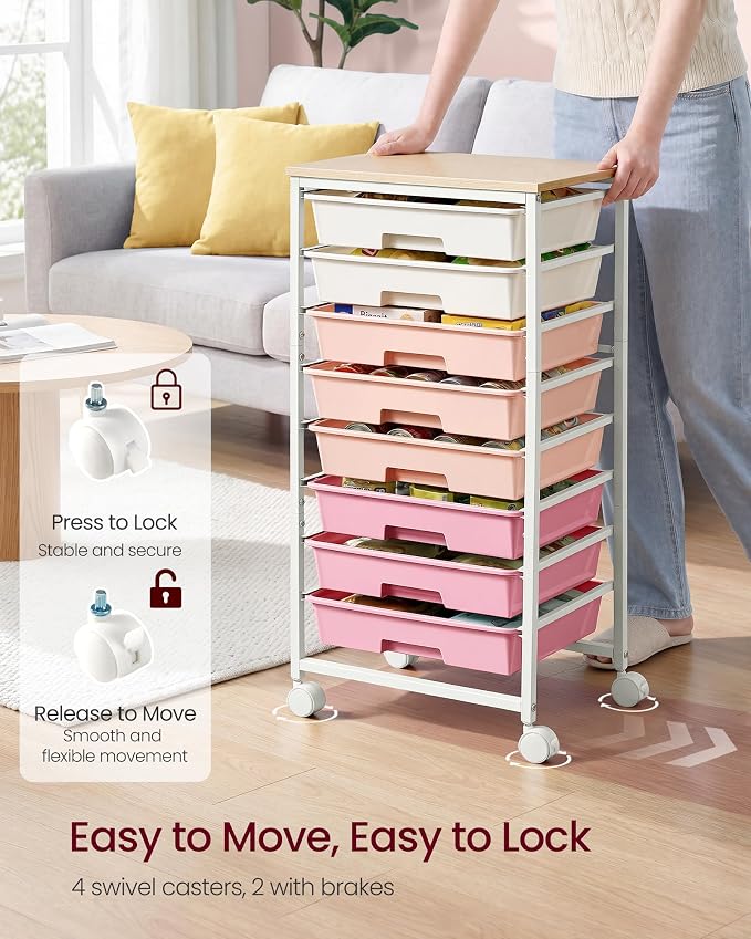 VASAGLE Rolling Cart with Drawers, Craft Organizers and Storage