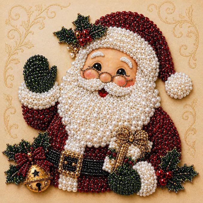 LJSCQF DIY Christmas Pearl Diamond Painting Art Kit with Frame, Home Wall Decor Art Craft Kit, Holiday Christmas Wall Decor, Handmade Home Decoration Gift (Santa Claus, 12x12in)