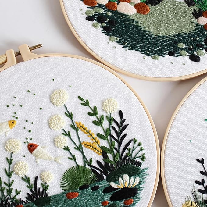 GLTAYLMY Fish Embroidery Kit for Beginners Adults,3 Set Cross Stitch Kits with 1 Plastic Embroidery Hoops,Needles and Color Threads,Needlepoint Kit for Hand Embroidery Starter