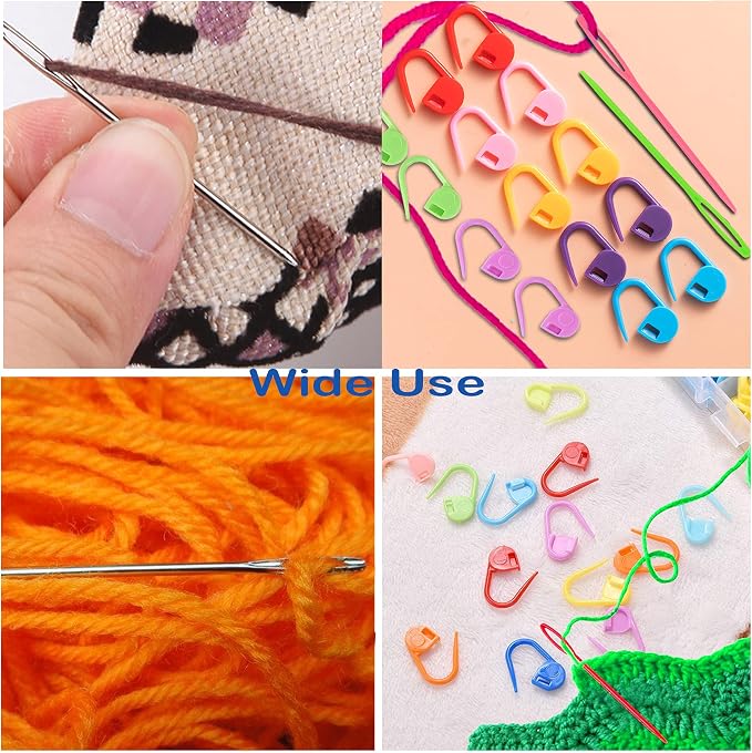 Orrdice 26 Pcs Sewing Knitting Kits, 9 Pcs Large-Eye Blunt Yarn Needles, 4 Pcs Plastic Weaving Needles,12 Pcs Colorful Knitting Crochet Locking Counter Stitch Needle, Suitable for Crochet Project