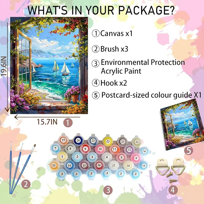 Arttoplus Beach Paint by Numbers Kit for Adults Beginner 16x20 inch | Landscape Adult Paint by Number Kits on Canvas, DIY Acrylic Oil Painting by Numbers for Gift Home Wall Decor (Without Frame)
