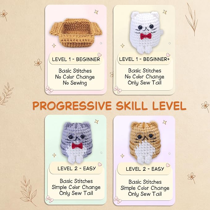 MASPODER Crochet Kit for Beginners Adults Complete Starter Cats Pattern