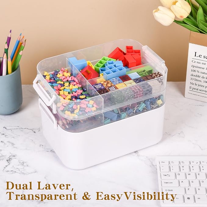 Large 3-Tier Art Supply Storage Organizer with Adjustable Dividers