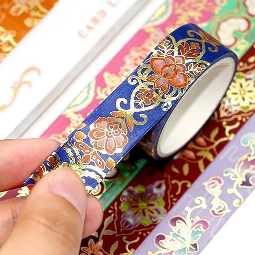 Washi Tape Set 24 Rolls Gold Foil Floral - Gift Box for Scrapbooking