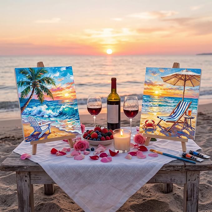 Sherr 24 Pcs Pre Drawn Canvas for Adult, Beach,Scenery, 8 x 10 Inch