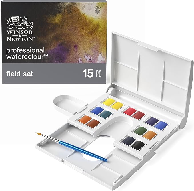 Winsor & Newton Professional Watercolor Paint Set, 12 Half Pan Field Box | 12 Half Pans, Unrivalled Transparency, Single Pigment Vibrant Colors, Archival Permanence, Heritage Brand, Finest Pigments