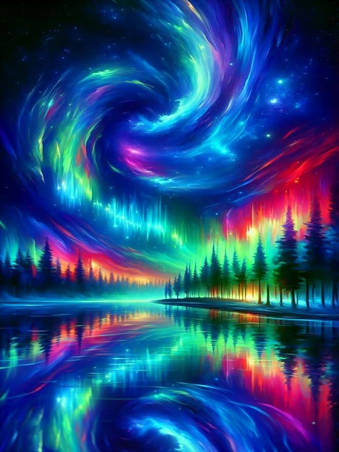 mrpwnle Diamond Art Kits for Adults Northern Lights Diamond Painting Kits | Aurora landscape Diamond Art Painting Kits for Adults Beginner, DIY Round Full Drill Crafts Kits Home Decor Gift 12x16inch