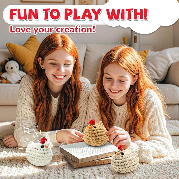 SGIBYN Crochet Kit for Beginner - DIY 3 Chickens Amigurumi Set with Video
