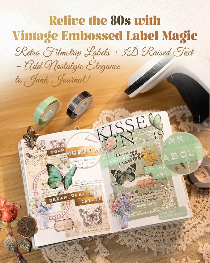 Embossing Label Maker, Scrapbook Junk Journal Supplies Kit, Embossed-Labels | Vintage Retro Manual Embosser, Scrapbooking Stickers for Junk Journal DIY Crafts, VolenGo Omega-S with 10-Roll Color 3D Tapes