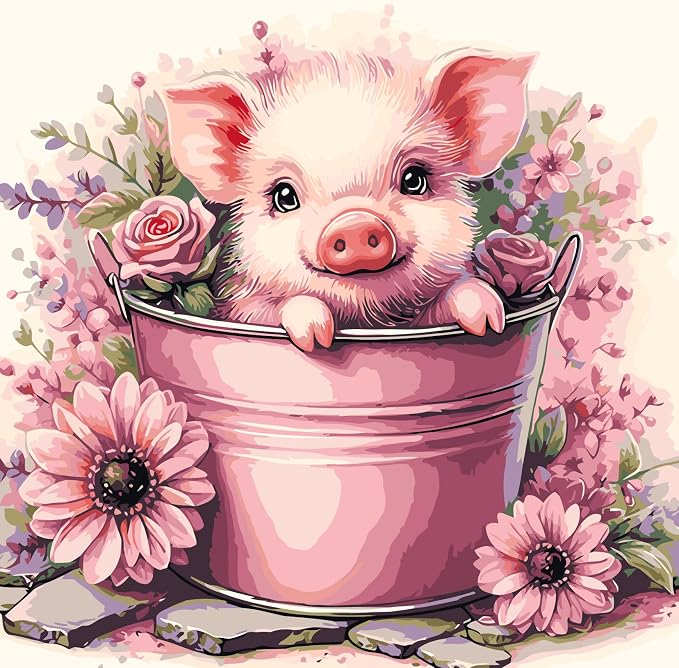 DOTSTART Paint by Numbers Kit for Adults, Cute Pig Paint by Number Kits | Acrylic Paint by Number Canvas for Adult Beginners, Easy DIY Canvas Craft for Relaxing Home Wall Decor, 16X16 inch