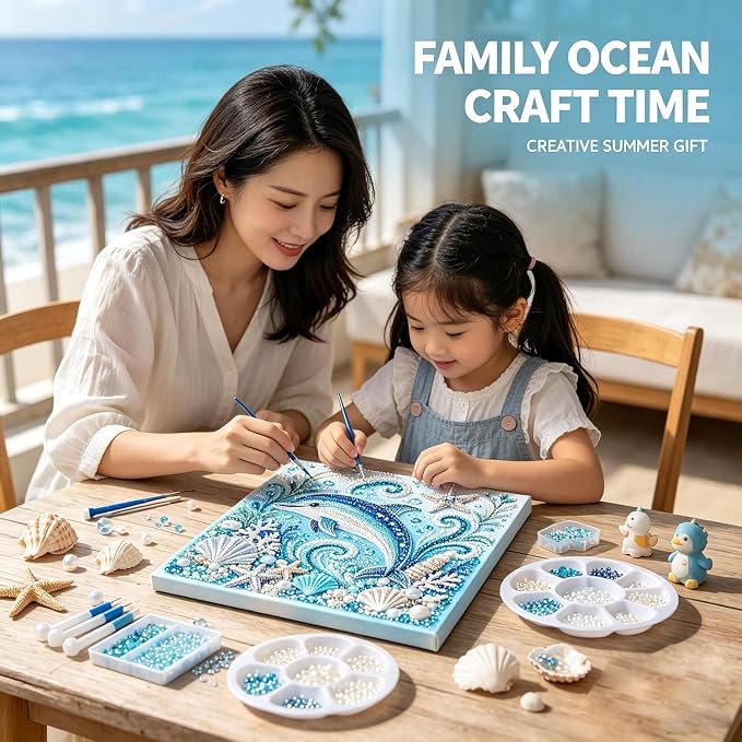 Ocean Theme Pearl Art DIY Kit, Octopus Wave 3D Pearl Craft Kit, Sea Turtle | Sparkling Coastal Pearls Mosaic Art with Pearls & Rhinestones, Ocean Diamond Art for Adults, DIY Home Wall Decor Gift