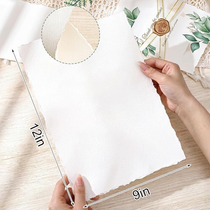 50 Sheets Deckle Edge Watercolor Paper 9x12 in, 160 GSM Handmade