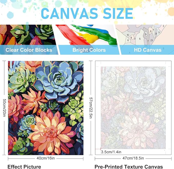 Paint by Numbers Kit for Adults, Succulents DIY Acrylic Canvas Painting Set | 16x20 Inch, Number Painting Craft Kit for Adults, Perfect for Beginners, Home Wall Decor, Stress Relief Relaxing Hobby Gift