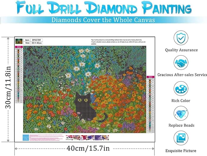Diamond Art Kits for Adults,Black Cat Diamond Painting Kits 12x16in