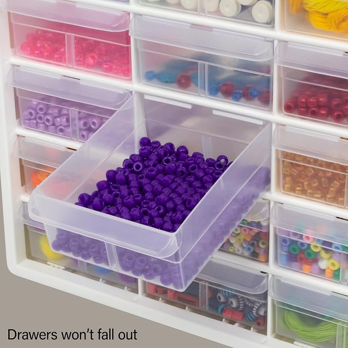 Akro-Mils 24-Drawer Plastic Storage Cabinet, 20" W x 6" D x 16" H, White | Plastic Cabinet w/ Drawers for Garage Organization, Beads, Building Bricks Storage, Teacher Toolbox, Makeup Organizer, 10124