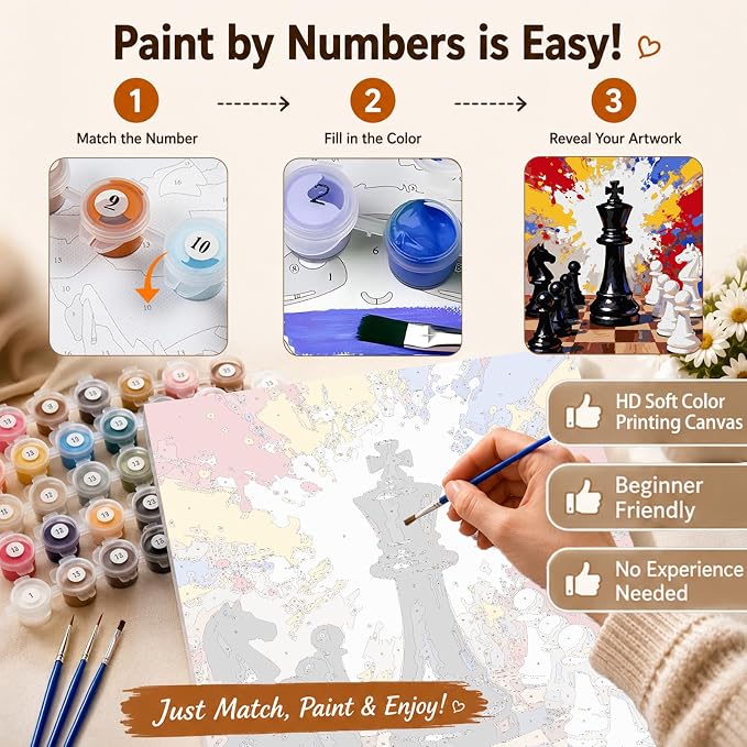 AUKELHJ Paint by Numbers Kit for Adults Beginner, Chess, 16X20 Inch | Paint by Number for Adults, Beginner Friendly, High-Definition Color Canvas, Stress Relief, Home Decor, Gifts, Unframed
