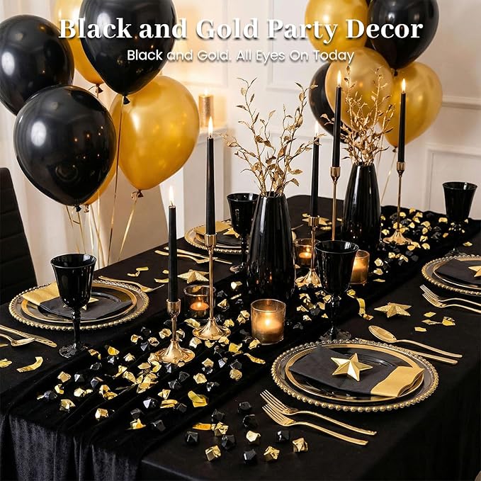 DOMESTAR Black Fake Ice Rocks, 150 PCS Acrylic Crystal for Vase Fillers