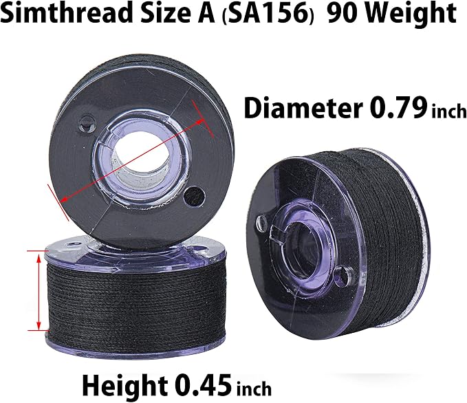 Simthread 144pcs Size A SA156 90WT Prewound Bobbin Thread - Black