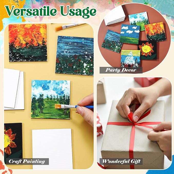 Supervitae 15 Pcs Mini Magnetic Canvas Panel for Painting, 2.5x2.5 Inch Small Canvas Boards with Magnet Square Mini Thin Tile Art DIY Craft Gift for Fridge Locker (White)