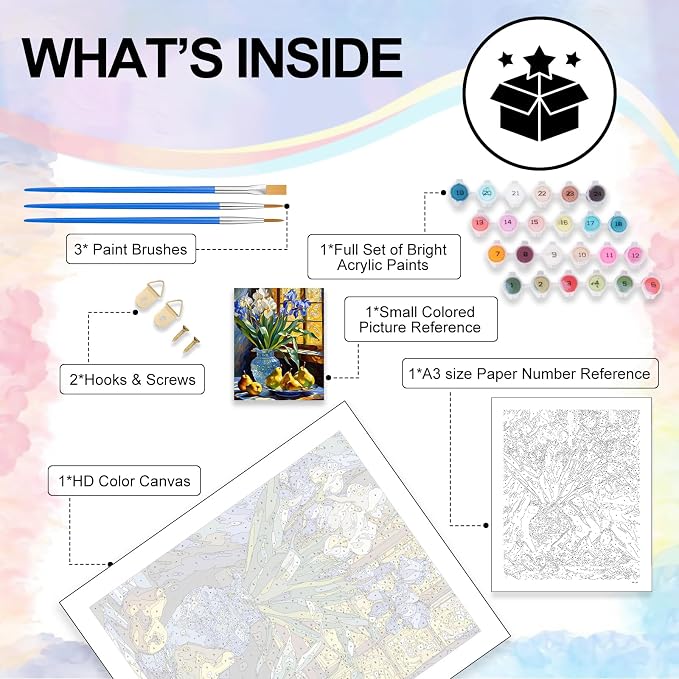 Stained Glass Flower Paint by Numbers Kit for Adults Without Frame 16x20 IN | Flowers Paint by Numbers for Adults Beginner, Fruit DIY Acrylic Painting, Stress Relief Craft Kits, Home Wall Decor Gift
